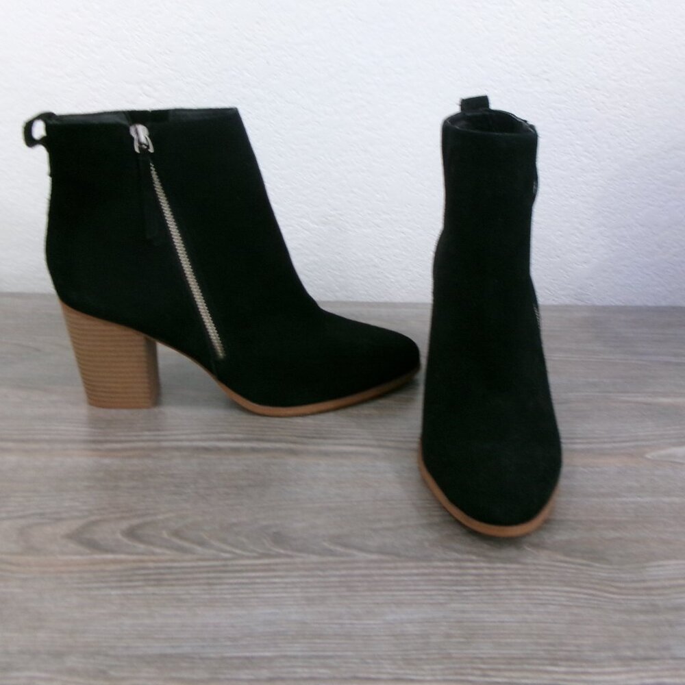 New SUSINA Black Genuine Suede Leather Boots Booties 10 High Heel Side Zipper